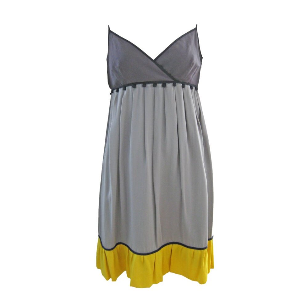 MINT ARNOLD GRAY & YELLOW SILK WITH POM POMS SLIP DRESS SIZE US 4 - Picture 4 of 12